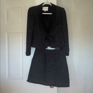 Chic Women's Black Tweed Jacket & Skirt Set
